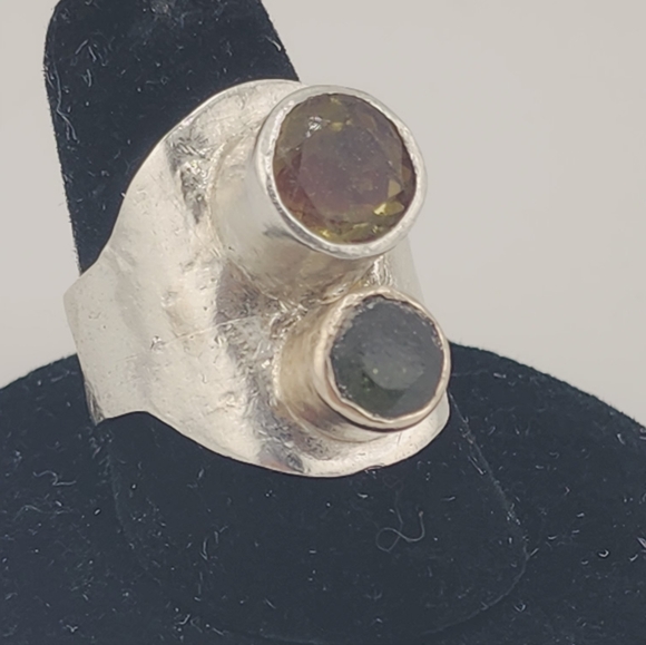 CITRINE & SMOKY QUARTZ DOUBLE GEM RING HANDMADE IN STERLING SILVER Size 9